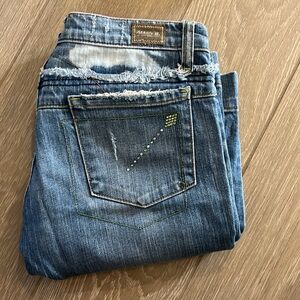 Rare, vintage, Allen B Schwartz Jeans sz 27, Low Rise, Flair leg blue distressed